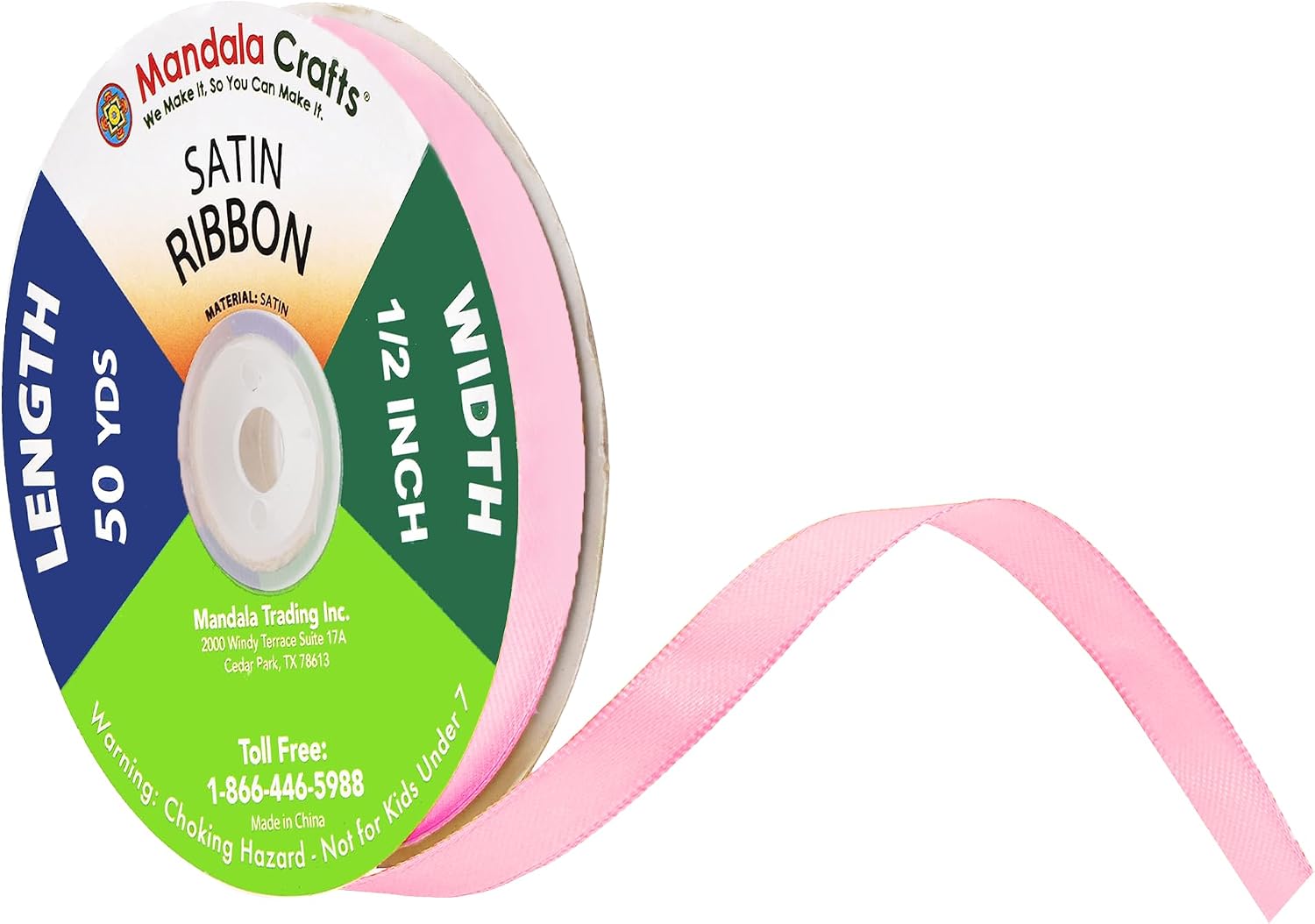 Mandala Crafts Light Pink 1/2 Inch Satin Ribbon for Crafts, 50 Yards