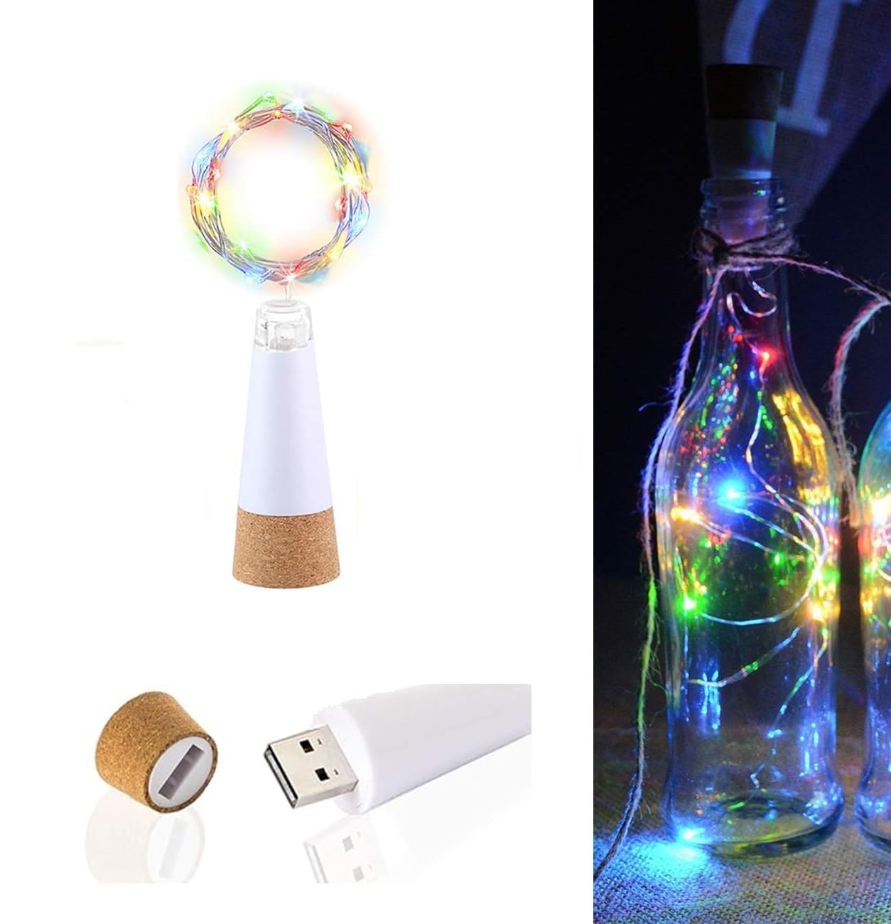 ZHHSUNY Wine Bottle Lights, USB Rechargeable 20 LEDs LED Mini String Fairy Lights for Wedding, Christmas, Party,Bar Decoration (1, Colorful)