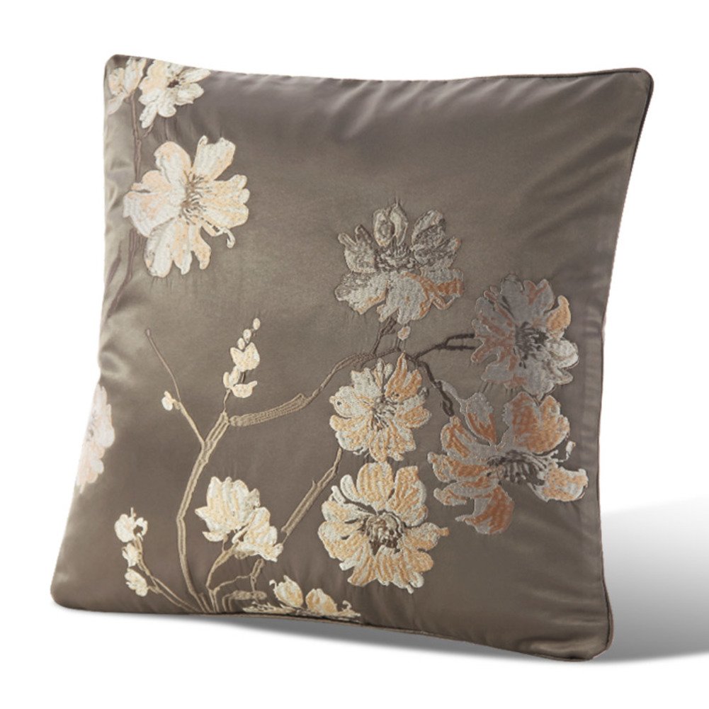 Coussin du canapé avec taie d'oreiller fleur brodée 45x45 cm en soie pour déco de jardin chic