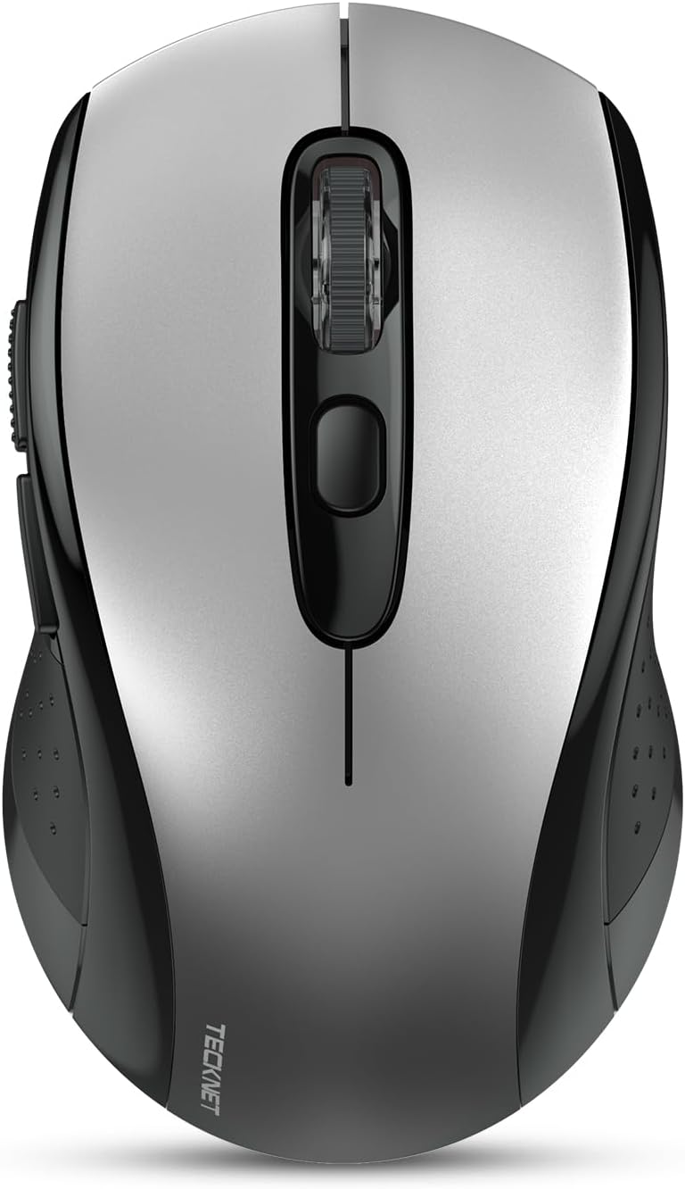 TECKNET Bluetooth Wireless Mouse, 2-in 1 Bluetooth 5.0 & 3.0 Mouse 2.4G Wireless Portable Optical Mouse with USB Nano Receiver, Ergonomic Mouse for Laptop, MacBook, PC, Windows, Android(Black Silver)