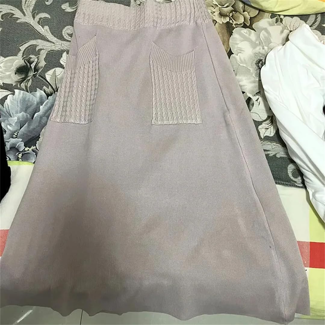 Yeuyyben Autunno Inverno Plus Size Maglia Lunga Gonna Moda Donna Elastico A Vita Alta Tasca A-Line Gonna Allentata