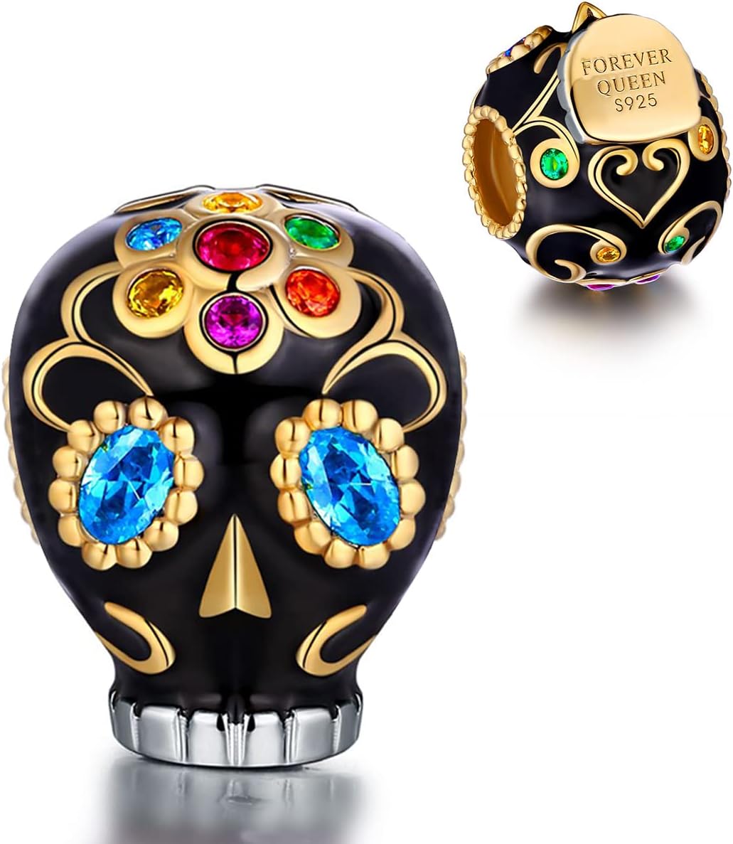 FOREVER QUEENSterling Silver Skull Pumpkin Charms - Halloween & Christmas Jewelry Gifts for Women