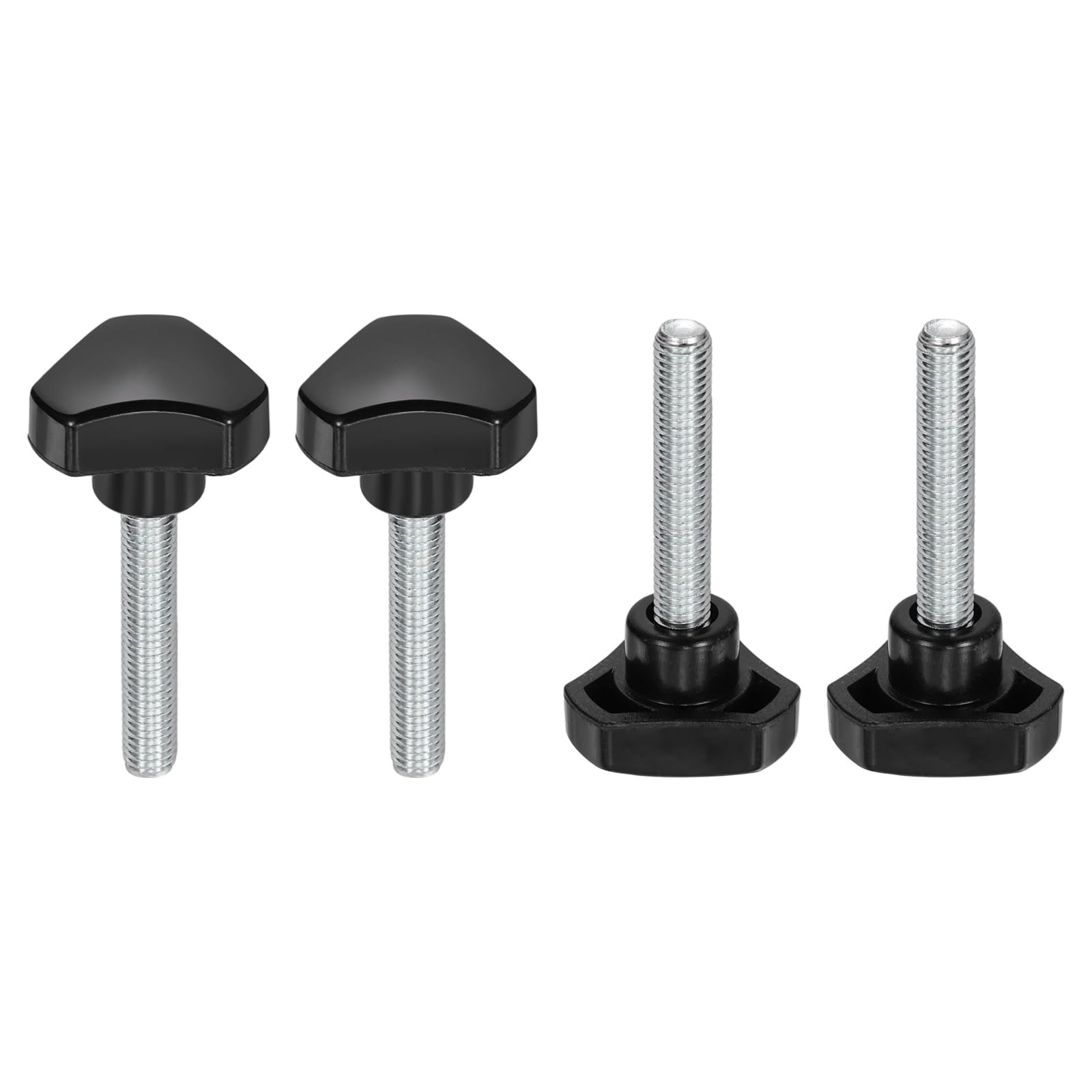 sourcing map 4 Pcs Triangle Handle Knobs M8 x 55mm (1.25mm Pitch) Male Thread Metric Carbon Steel Hand Tightening Clamping Screws Threaded Stud Knob Bolts for Woodworking Jigs, Black