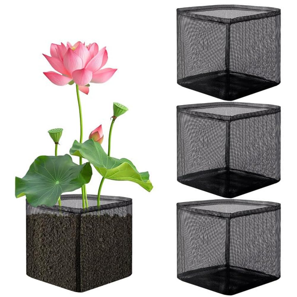 Osmond 4 Piece Set of Square Lily Pots for Aquatic Plants, Reusable and Breathable Mesh Planting Bags for Swamps