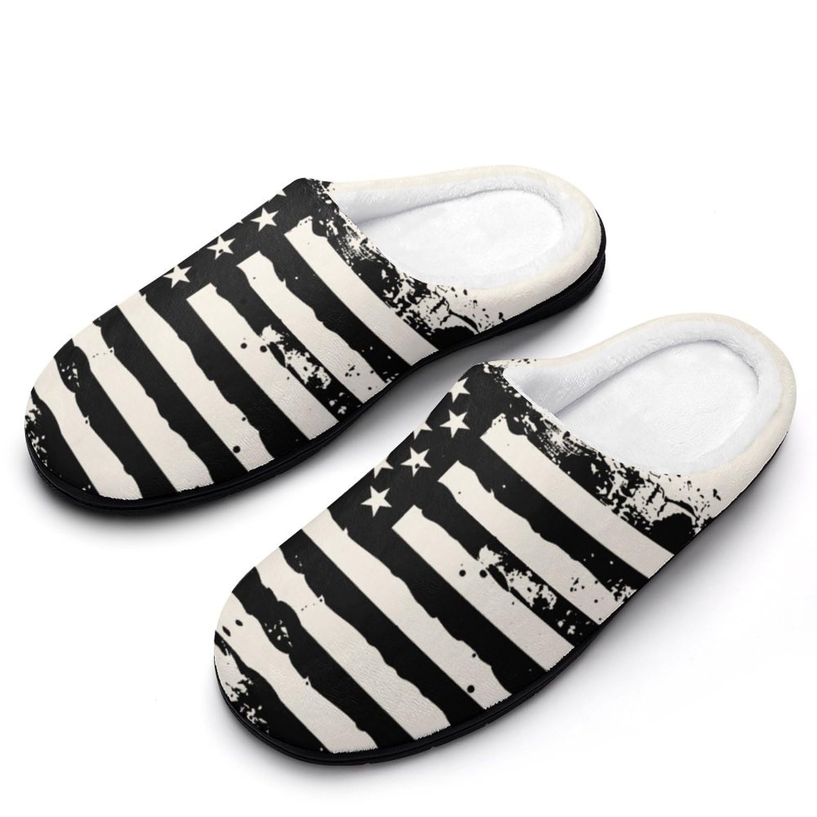 American USA Flag Men's Cotton Slippers Closed Toe House Shoes with Non-Slip Sole for Indoor&Outdoor 11-12?44-45?