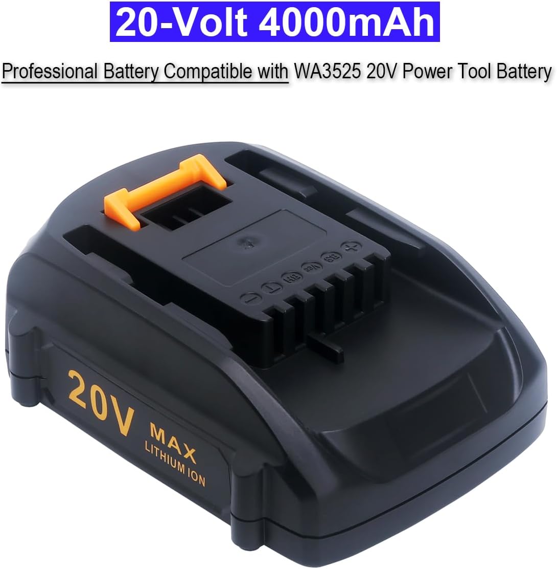 Biswaye 2-Pack WA3525 20V 4.0Ah Lithium Battery - Replacement for WA3520 WA3575 WA3578 Batteries, Compatible with WG163 WG183 WG261 WG779 20V/40V/80V Lawn Mower Blower Trimmer Outdoor Cordless Tools