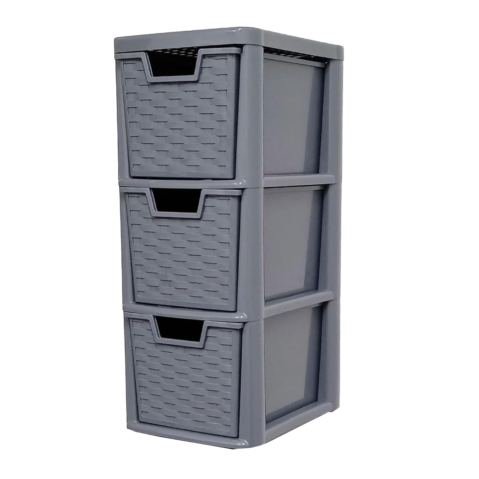 SIDSONS 3 Drawer Small Storage Unit Tower Rattan Effect Grey for Home, Office, Garage, and Study Room Bedroom Bathroom Kitchen | Compact & Convenient Organizer for Small Items (H) 48cm (D)25cm (W)19cm