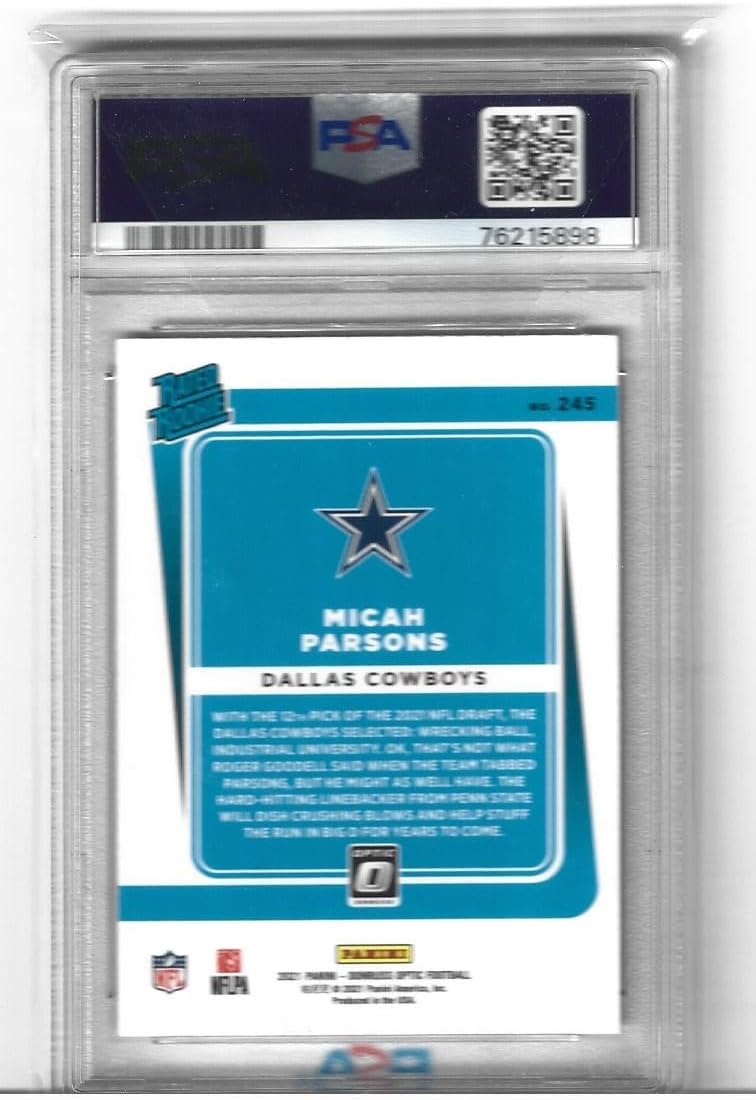 Graded Psa 10 Micah Parsons Football Rookie Card 2021 Donruss Optic #245 Defensive Rookie Of The Year Packers New Defensive Star