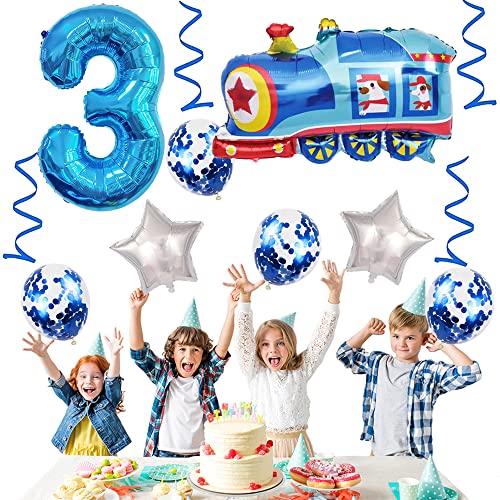 Weenkeey 3Rd Train Birthday Balloons Train Balloon 3Rd Birthday Decor Giant Train Aluminum Foil Balloon Number 3 Mylar Balloon For Railroad Party Boys Birthday Decor - Blue #TOP6