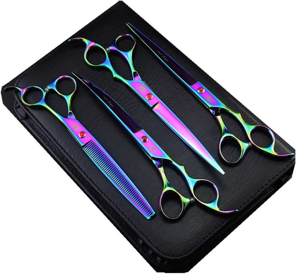 Purple Dragon 8 Inch Professional Pet Grooming Scissors Sets Dog Grooming Shear 1 Pc STRAIHT & 1 PcTHINNING & 2 Pcs Curved Scissors