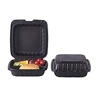 Vista 3 de Bandejas de comida para llevar de plástico tipo concha (clamshell) de 8"x8" con 3 compartimentos, paquete de 50, caja desechable Togo resistente