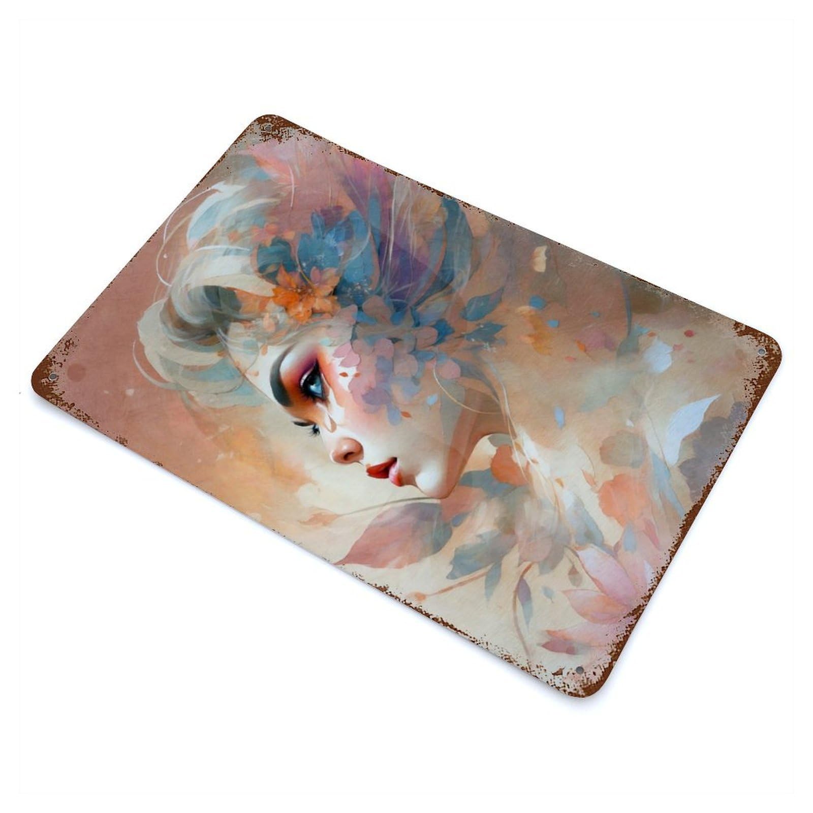 Vintage Metal Tin Sign with Pastel Nymph Design 11.8"x7.9", for Living Room, Hallway And Home Decor, Retro Wall Decor