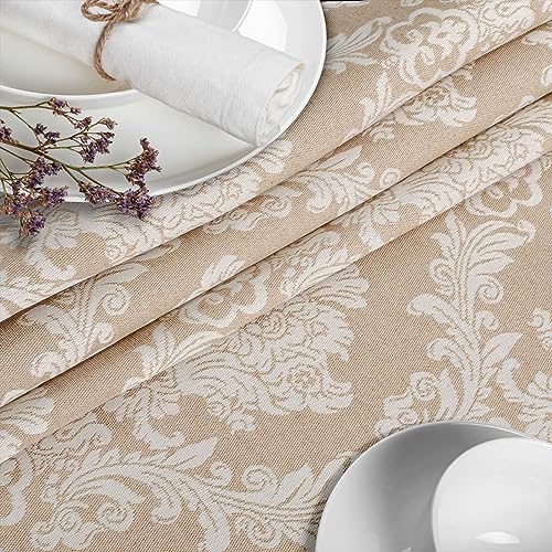 Mantel de mesa de tela 180x140 cm lavable con diseño damasco beige 6