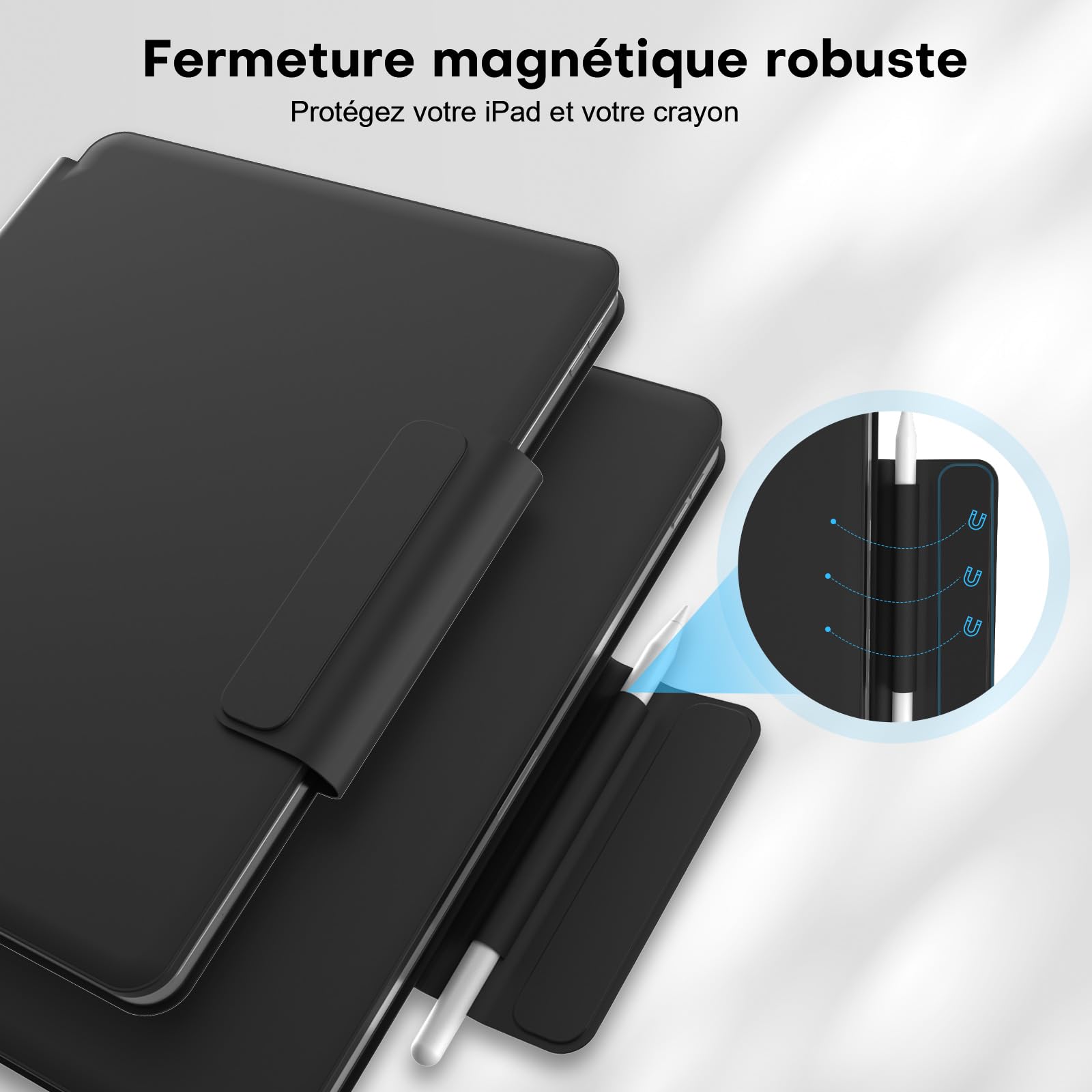 TECURS Clavier pour iPad Air 13" (M4/M3/M2, 2026/2025/2024) /Pad Pro 12.9 (6e, 5e, 4e, 3e gén), Magic Keyboard pour iPad Pro 12.9, AZERTY Étui Clavier Magnétique, Rétroéclairage 11 Couleurs, Noir