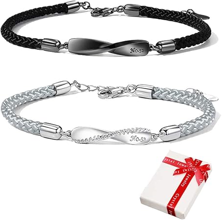 2 Stück Infinity Armbänder Für Paare - Geflochten Unendlichkeit Schwarz Grau