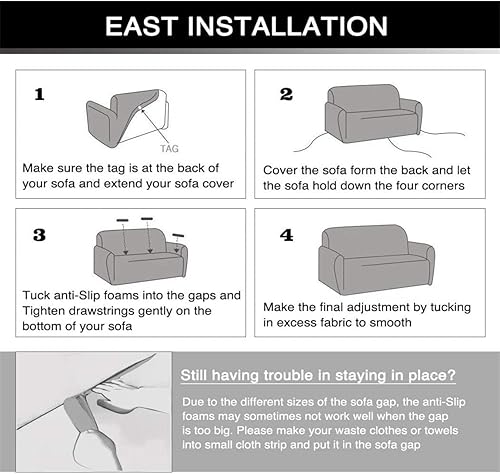 Miniatura 7 de Funda súper elástica para sofá de elastano, antideslizante, suave, lavable, protector de muebles con funda de cojín y espuma antideslizante (marrón,