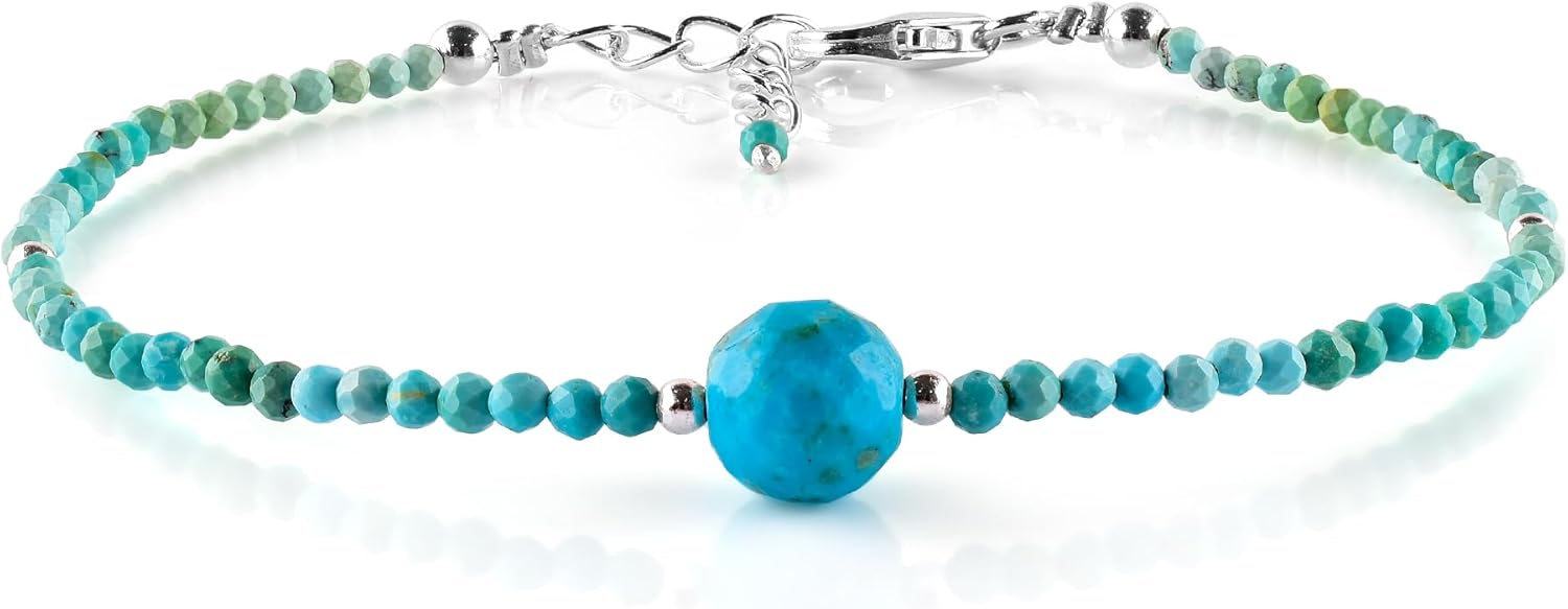 InfinityGemsArt Real American Turquoise Beads Bracelet, Designer Dainty Gemstone Jewelry, Natural Crystal, Birthstone, Gift for Women, Chakra Healing Crystals, 925 Sterling Silver 8 inch - Image 2