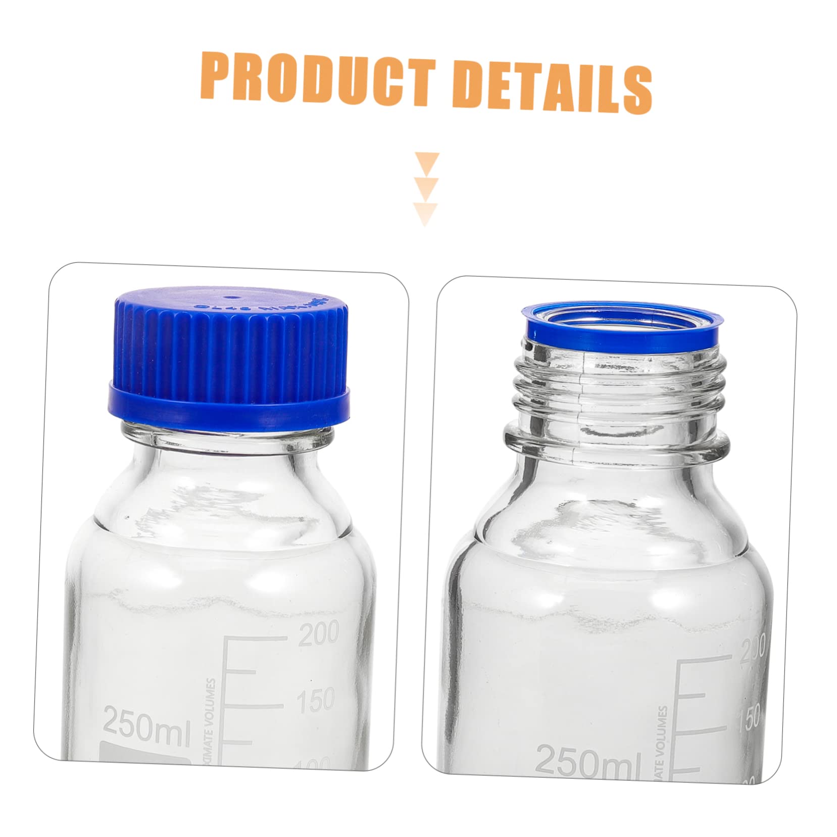 MAGICLULU Set 4 Bottiglie di Vetro Graduato da 250ml con Tappo a Vite Blu, Resistenti Agli Urti e Lavabili, per Laboratorio e Conservazione Reagenti in Ambienti Chimici