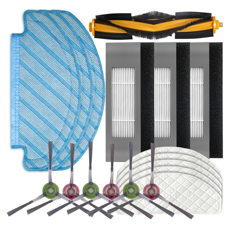 Paquete de 18 kits de trapo de filtro de cepillo para polvo principal compatibles con Ecovacs Ozmo T8/T8 AIVI/T8 Max/N7/N8+/N8 Pro/N8 Pro Plus/T9+, piezas de repuesto para aspiradoras híbridas