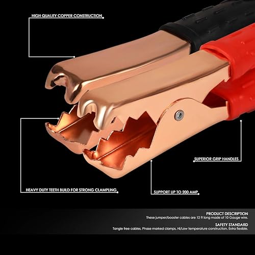 Miniatura 2 de Auto Dynasty Cables de arranque de alta resistencia de 12 pies y 10 calibres, cables de batería de 200 amperios para arranque de emergencia de