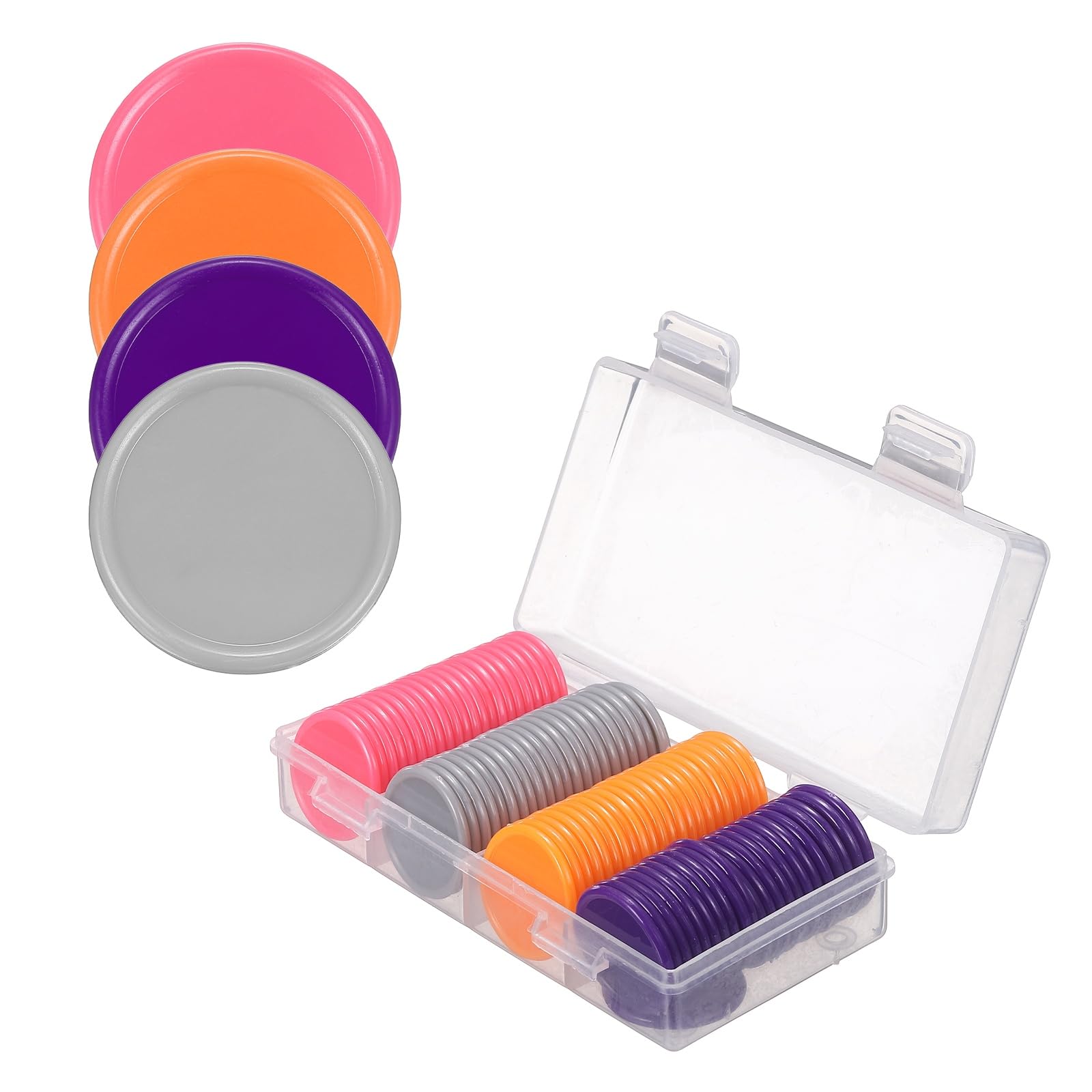 sourcing map 100Pcs Plastic Poker Chips, 25mm, Gray/Pink/Orange/Purple