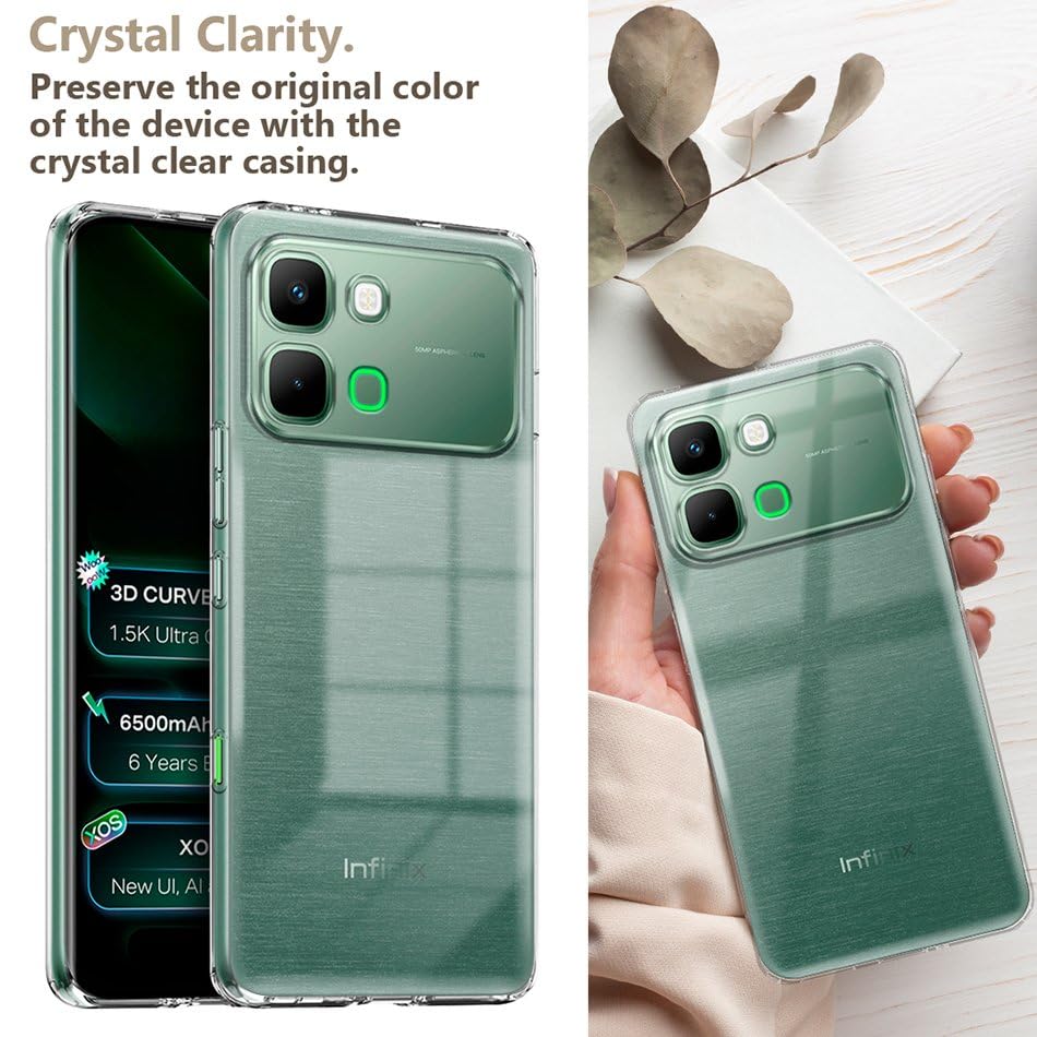Image of Fashionury Crystal Clear Case for Infinix Note Edge 5G | Yellowing Resistance | Transparent TPU Silicone | Raised Camera Lips | Slim Transparent Cover