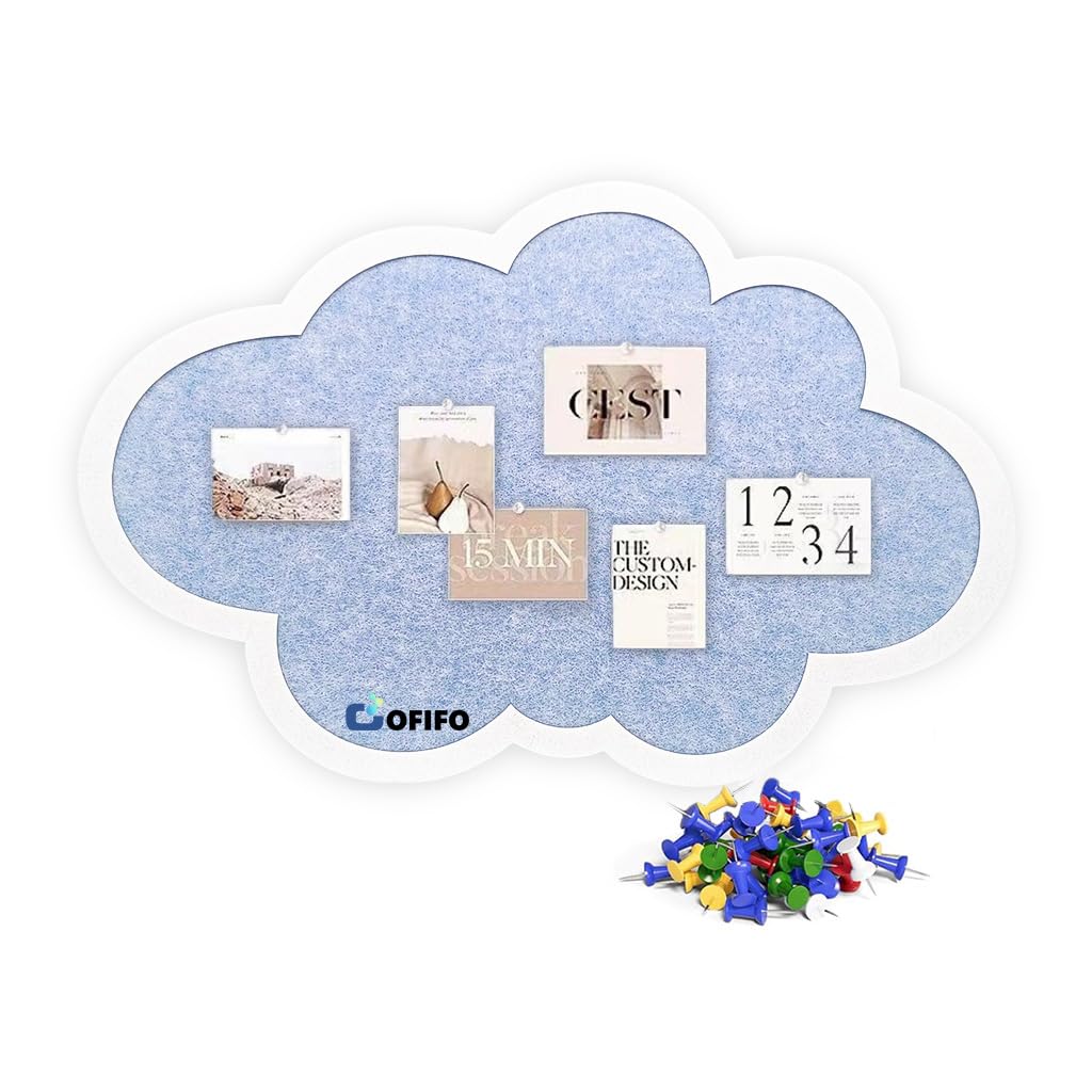 Cute Cloud Felt Pin Board Self Adhesive Corkboard Alternative,Home Office Felt Vision Bulletin Board DIY Wall Display Panel for Photos Memos Messages,15.7x23.6inch-image-2