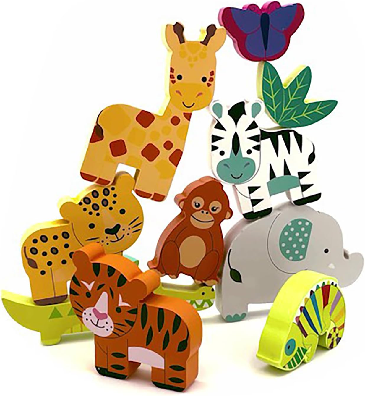 Stacking Jungle Animals - Wooden Animal Shaped Blocks, Stack & Play, Developmental Toy, FSC Certified, Toddlers & Kids Ages 1+
