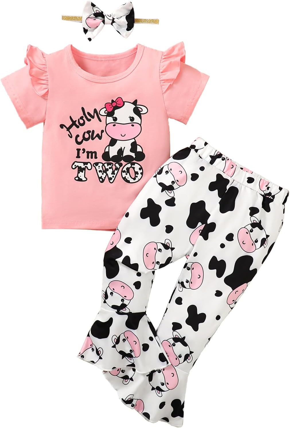 Baby Girl Two Years Old Birthday Outfit Toddler 2nd Birthday Clothes Girl Holy Cow I'm Two Outfit Set