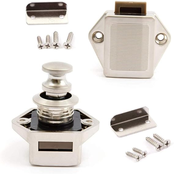 POFET Push Button Latch Cabinet Furniture Cupboard Keyless Door Lock Catch for RV Caravan Motorhome Camper (White)