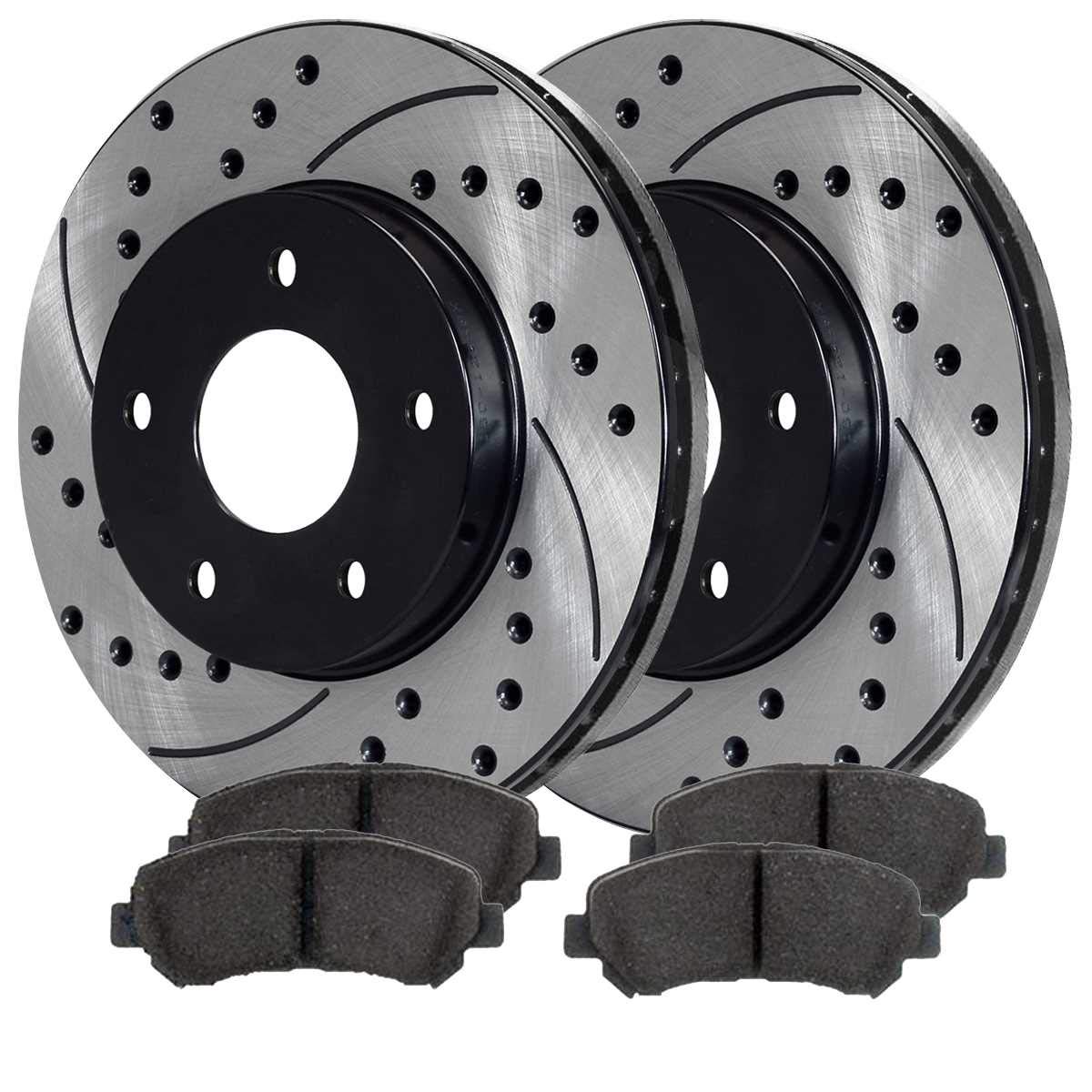 (Similar)AutoShack Front Drilled and Slotted Brake Kit Rotors Black and Ceramic Pads Pair of 2 Driver and Passenger Side Replacement for 2008-2013 Nissan Rogue 2014-2015 Rogue Select AWD SCDPR41514415141338