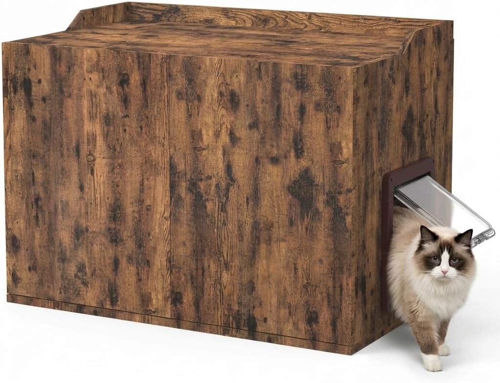 Cat Litter Box Enclosure Furniture with Cat Door, Extra Large Hidden Litter Box Cabinet for XL Boxes, 31.5" L x 19.8" W x 21.1" H, Wooden Cat Box Furniture Odor Control, White