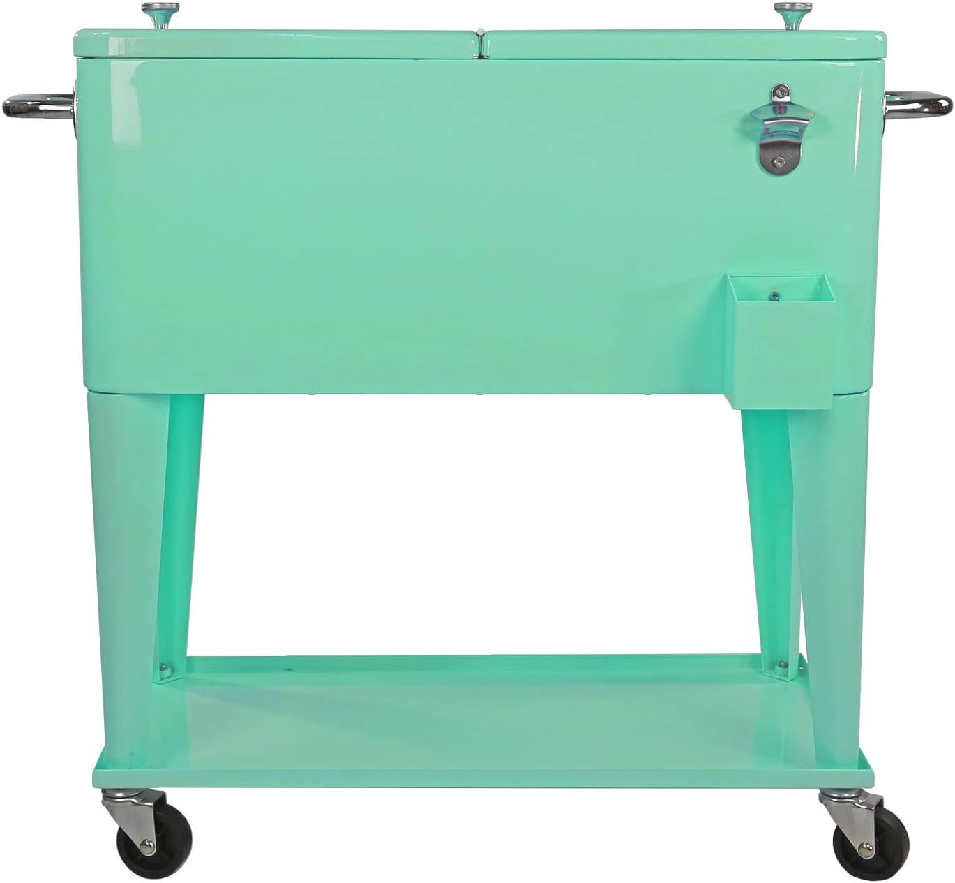 80 Qt. Retro Rolling Cooler Ice Chest Cart with Shelf & Bottle Opener - Great for Outdoors, Patios, Decks, Parties, Backyards