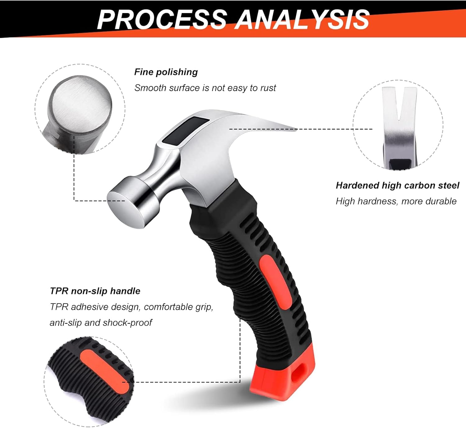 12 Pcs Stubby Claw Hammer, 8 Ounce Small Mini Stubby Hammer, Small Claw Hammers Lightweight Melt Hammers Tool for Home Repair, Building, Work, Crafts Handmade Outdoor Camping (Black-Red)