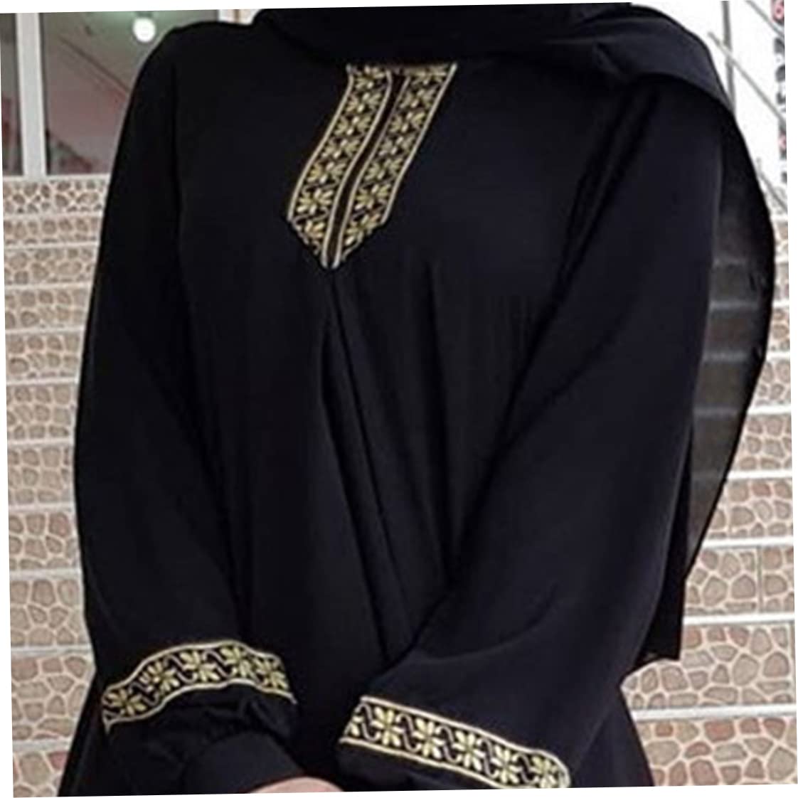 Vestido Musulmán Mujer Túnica Oración Lisa Ropa Islámica Estampada Ramadán Jilbab Negro M