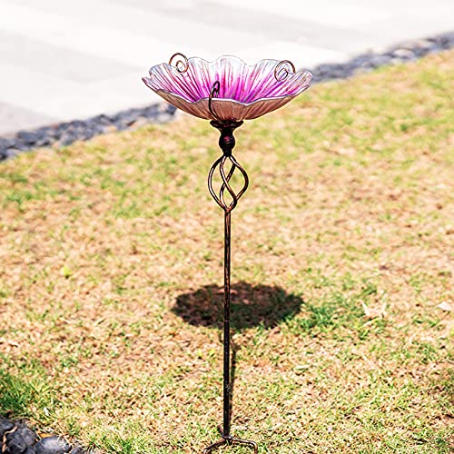 Image of MUMTOP 31 Inch Height Glass Birdbath Birdfeeder with Metal Stake Garden Yard Outdoor