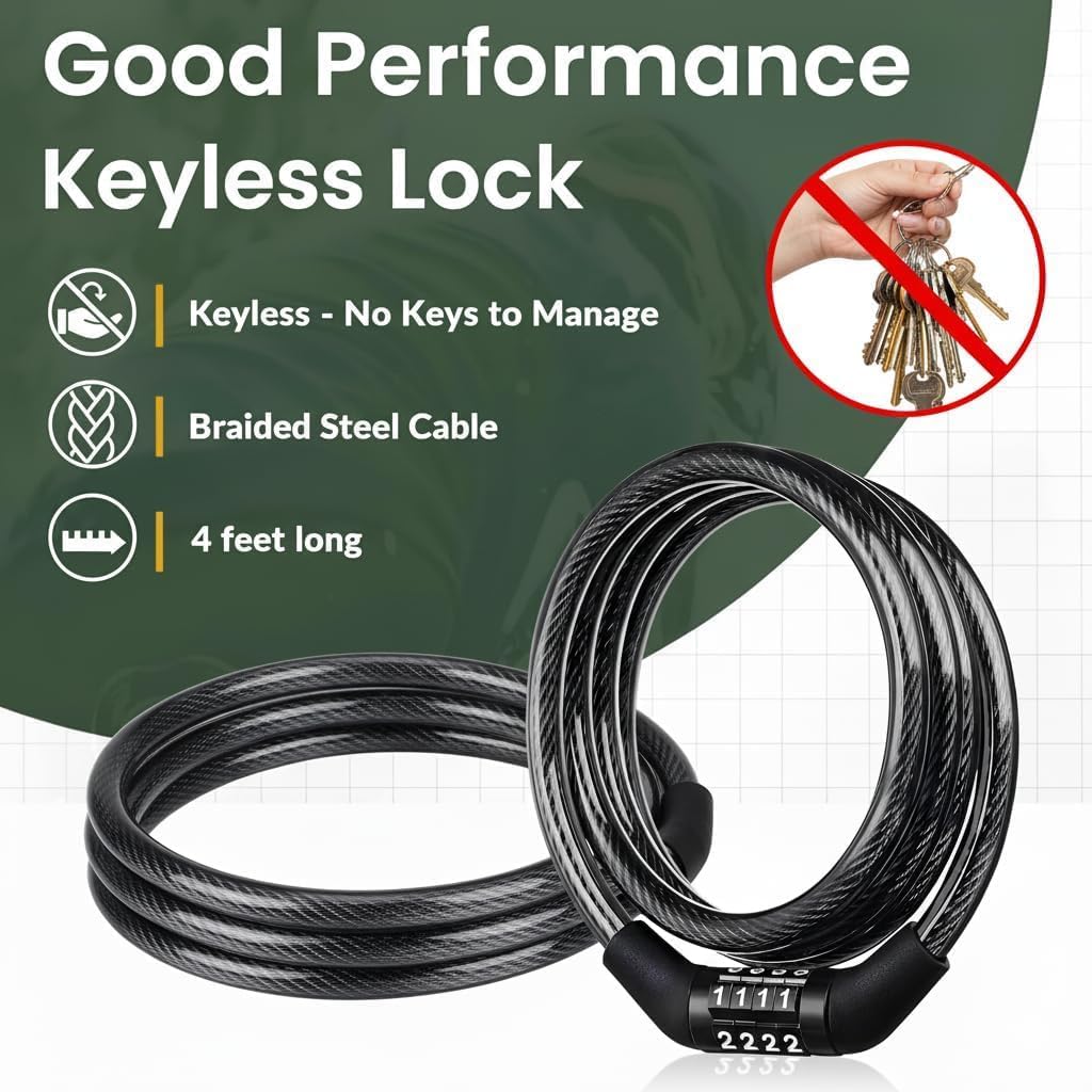Kandid Advance Keyless Universal Combination Cable Chain Helmet Lock for Cycle Bicycle | Luggage – Strong Steel Wire Lock with Number Password – Ideal for Travel Train Bike | Daily Security Use