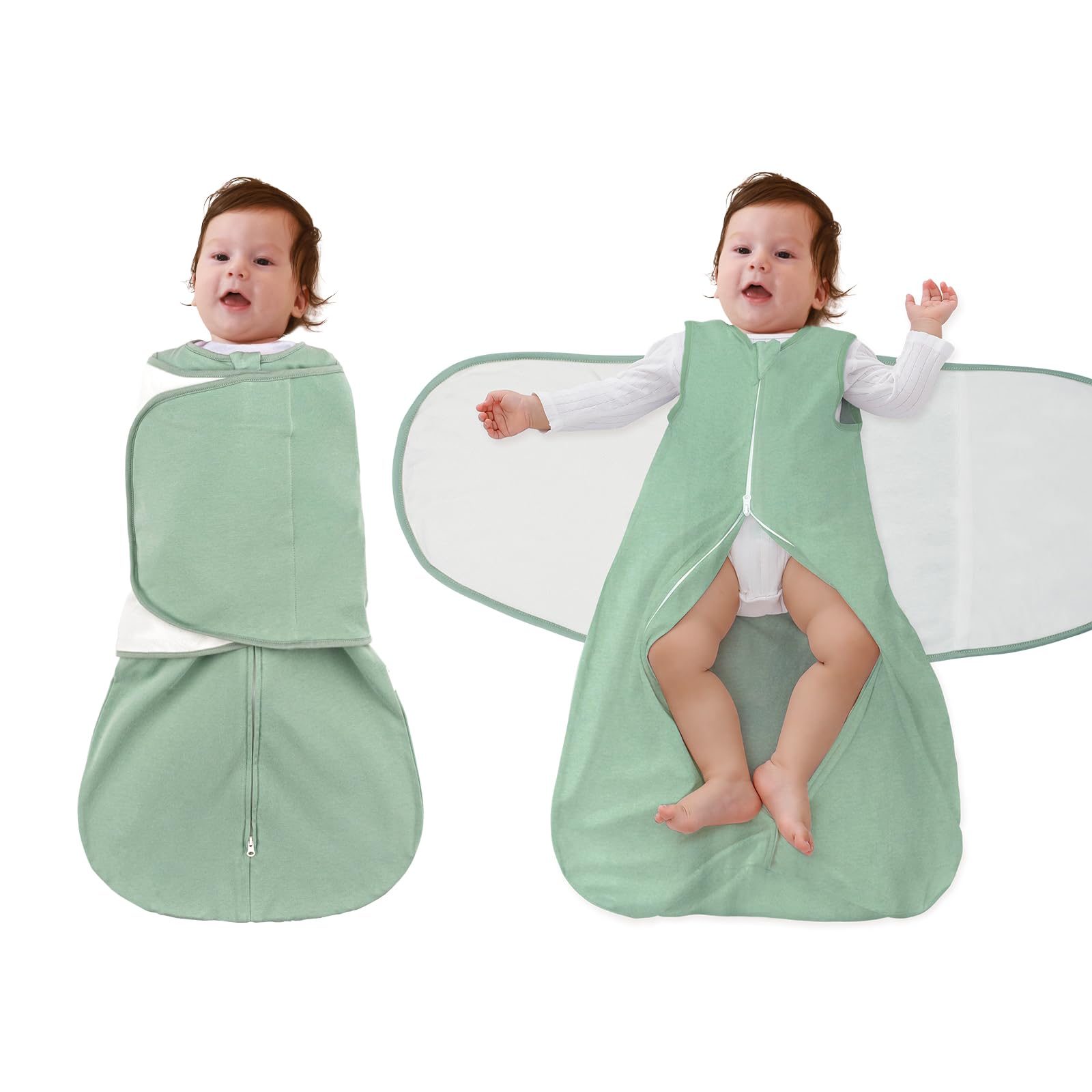 FUNUPUP Pucksack Baby 0-6/6-12 Monate, 100% Baumwolle Swaddle Schlafsack Baby Sommer 1 Tog, 3-in-1 Babyschlafsack mit Klettflügeln und Doppeltem Reißverschluss