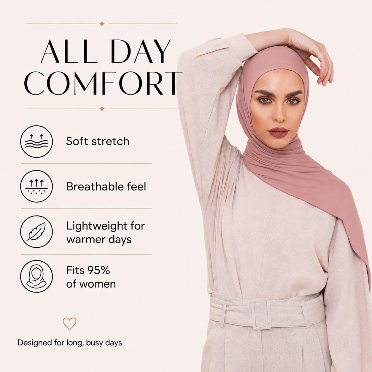 VOILE CHIC Instant Hidżab szalik dla kobiet – wysokiej jakości chusta na głowę z dżerseju, wyprodukowano w Turcji, Pudrowy róż, Pack of 1