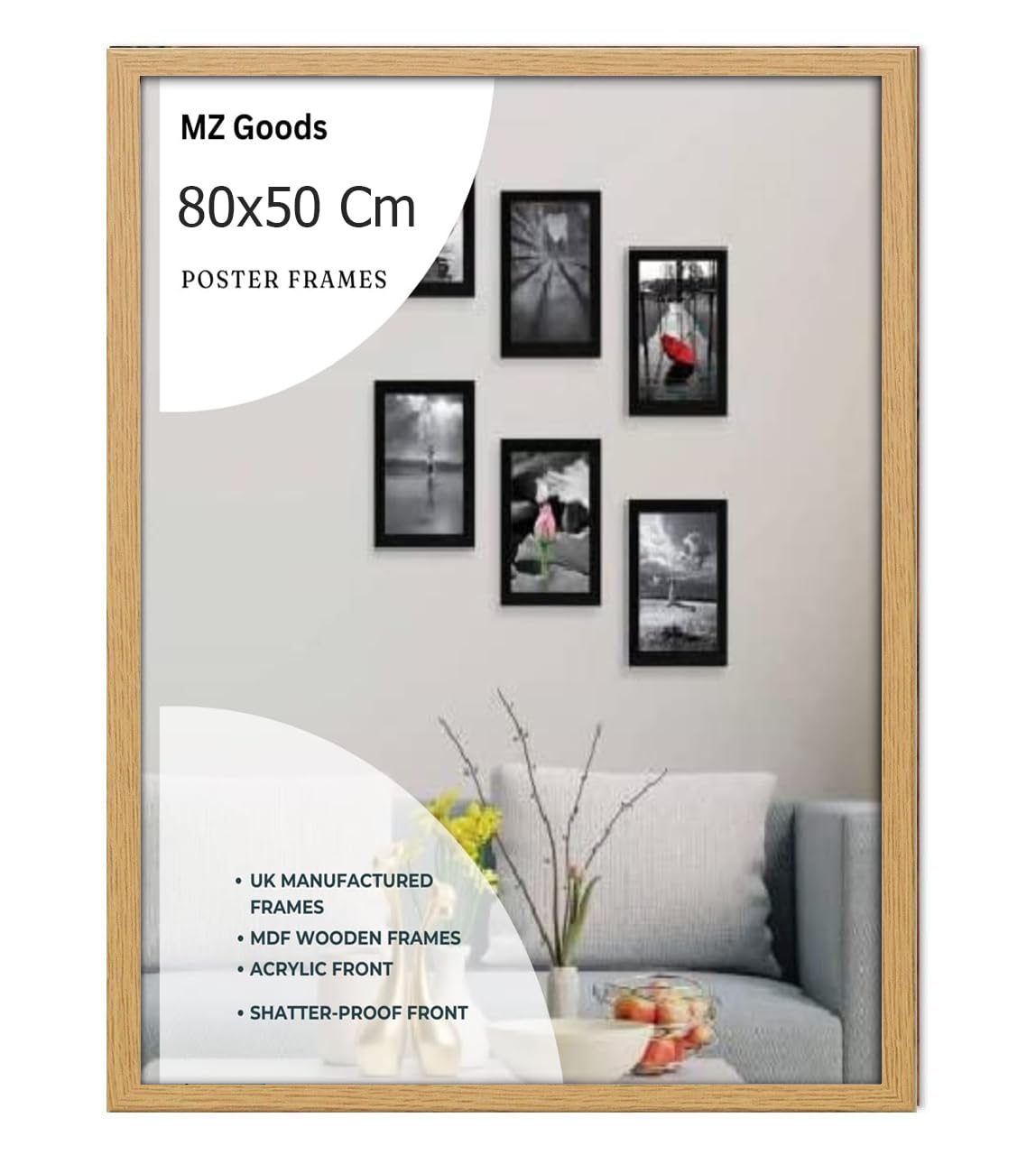Modern Mdf Wooden Wide Oak Frame | 80x50 Cm Poster Frames Durable Sleek Acrylic Front | Jigsaw Puzzle Picture Frames Large Art Display For Home & Office Décor