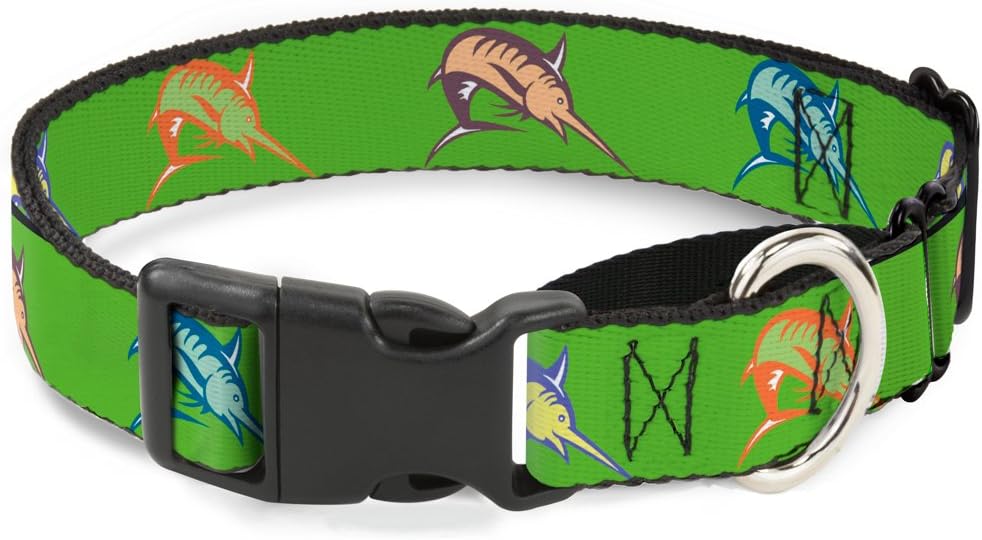 Buckle-Down Marlin Green/Multicolor Martingale Dog Collar, 1.5" Wide-Fits 13-18" Neck-Small