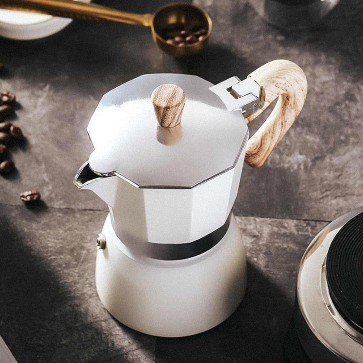 Caffettiera Mocha Pot in Alluminio da 300ml Manico Ergonomico e Facile da Usare per Casa e Caffetteria