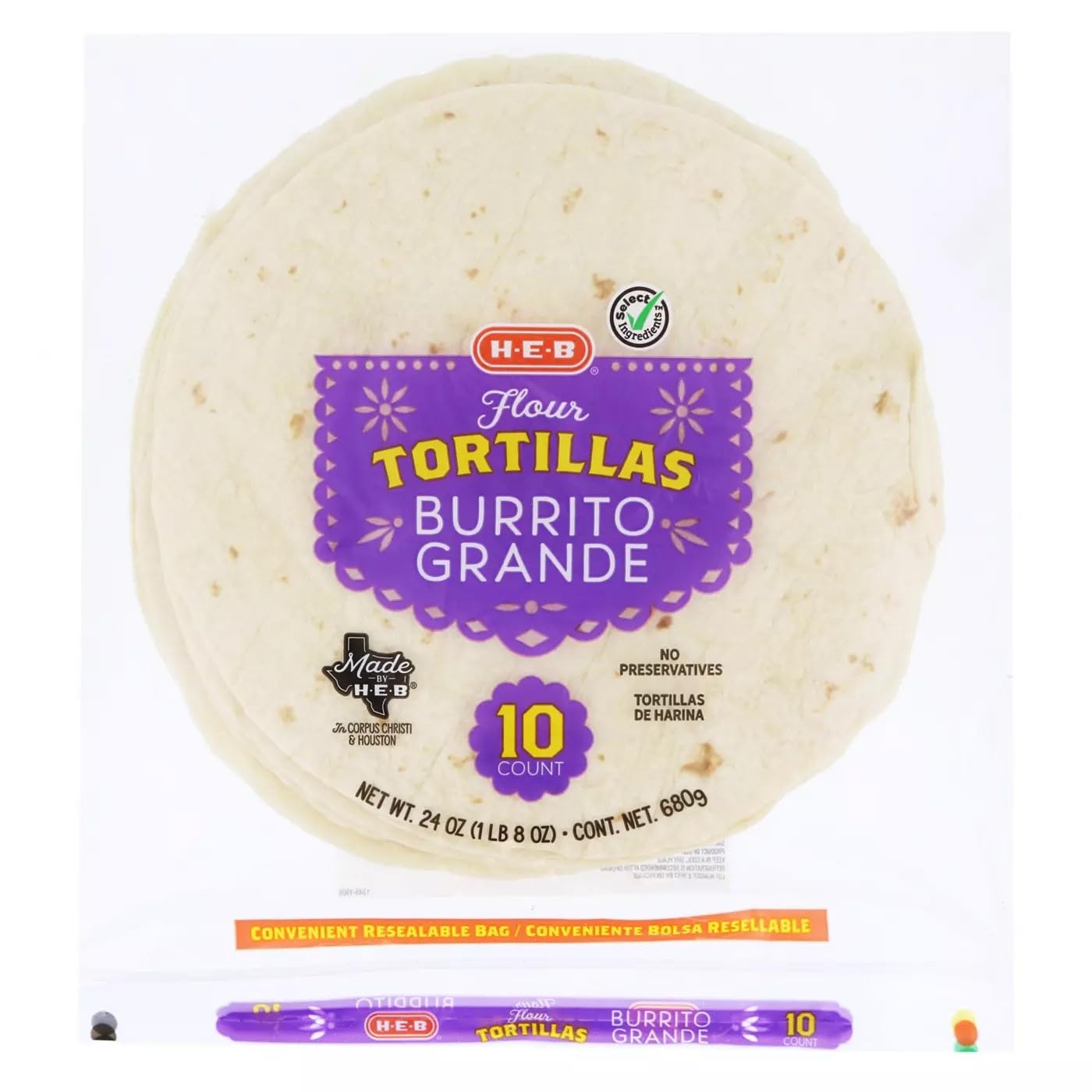 H‑E‑B Burrito Grande Flour Tortillas 10 ct 4PK