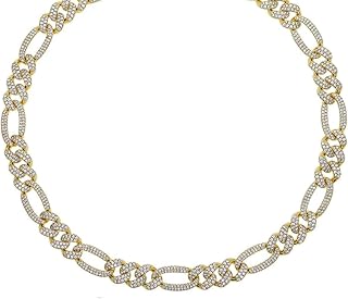 Julia Store 18K Gold Plated Miami Men's Figaro Link Chain Gold Plated Bling Figaro Necklace Diamond Chain for Men 15MM iced out chain Hip Hop Jewelry