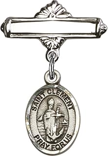 Sterling Silver Baby Badge with St. Clement Charm and Polished Badge Pin 1 X 5/8 inches