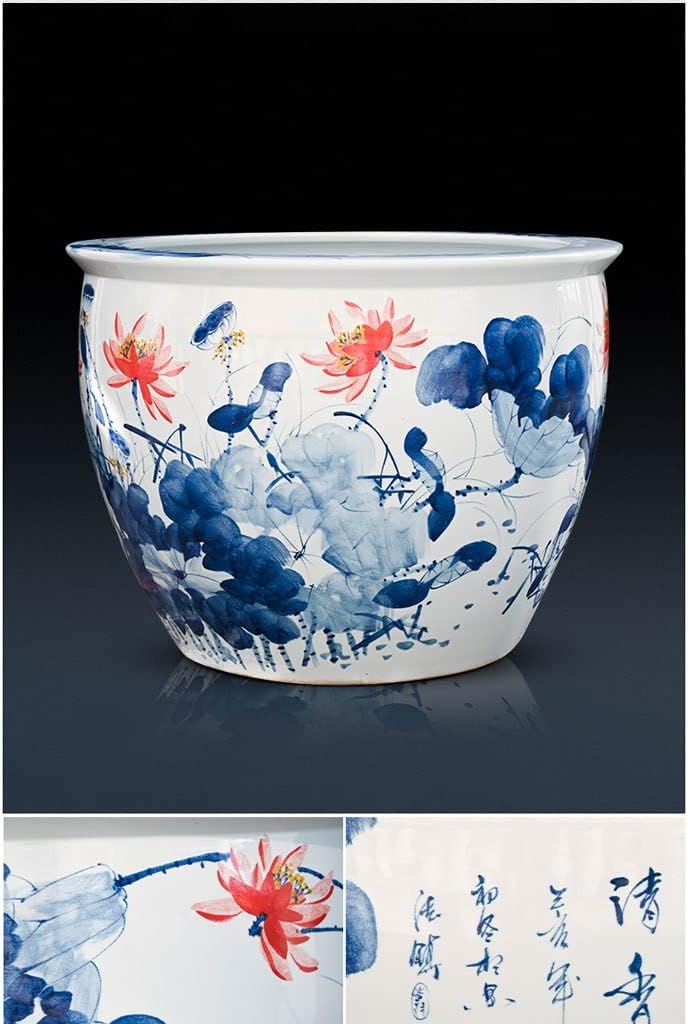 Fish Tank Aquarium Ceramic Goldfish Bowl Living Room Fish Culture Tank Garden Lotus Tank Tortoise Large Water Tank Aquarium Starter Kits Fish Tank Decor(B,40cm)