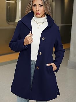 Amazon.com: Jenkoon Women Single-Breasted A-Lined Winter Coat Mid