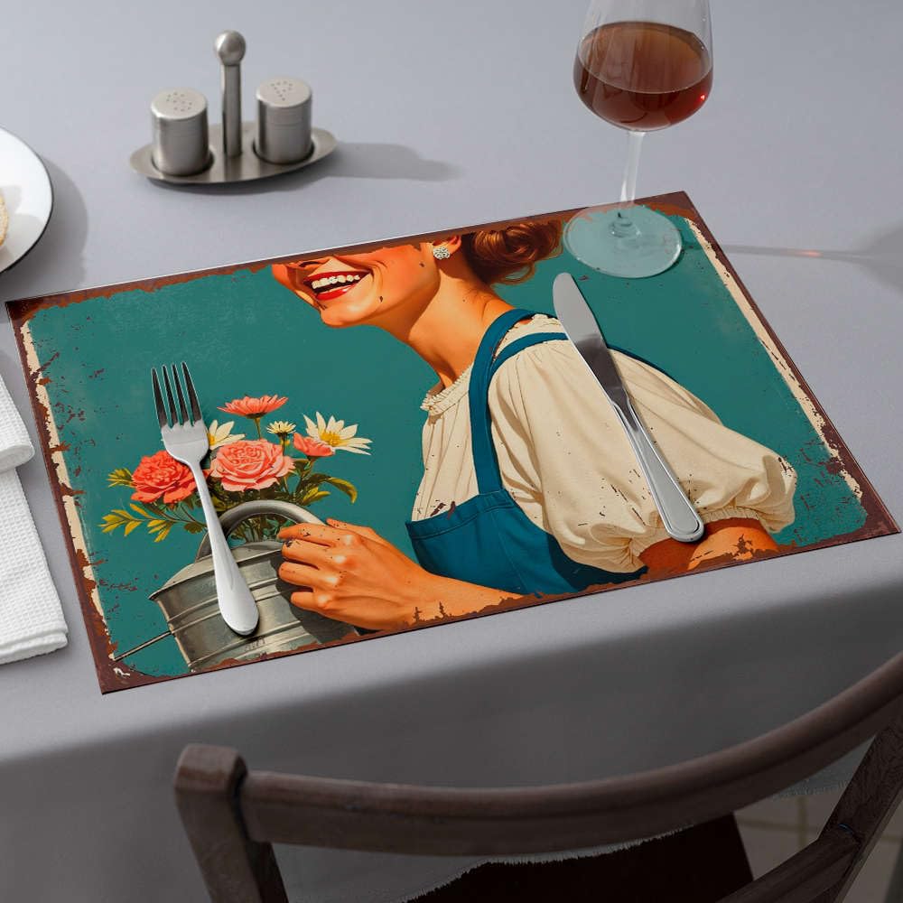 Sets de table jaunes lavables au motif de fleurs et style champêtre