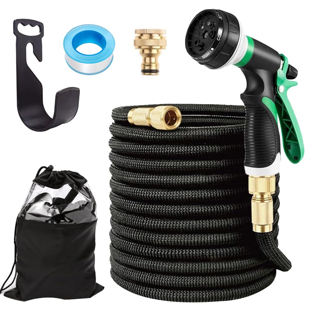 Zaselect Green Expandable Garden Hose,Flexible Water Hose With Extra Strength Fabric, With Functions Spray Nozzle, Leakproof Lightweight Expanding Hose For Watering And Washing (, 45M/150Ft)