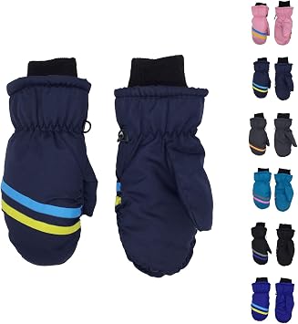 Kids Ski Snow Gloves Winter Cold Weather Windproof Warm Snowboard Sport Mittens for Toddle Boys Girls Navy, 3-5 Years